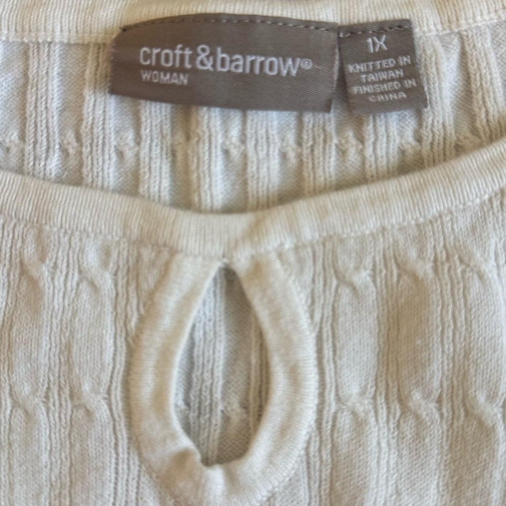 Croft & Barrow Women's Sweater Ivory Round Neck Cable Knit - Picture 2 of 6